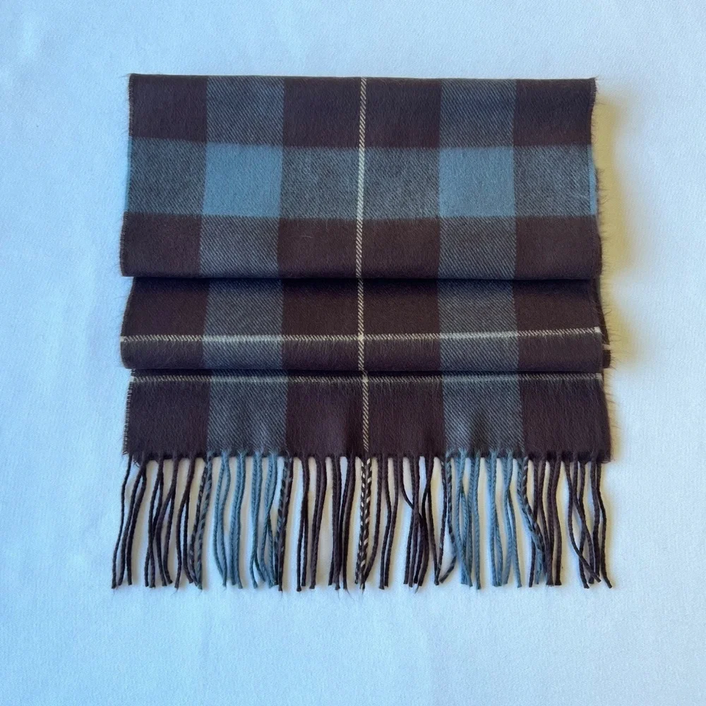 *FIRM PRICE* 100% Cashmere Plaid Fringe Made in England Scarf